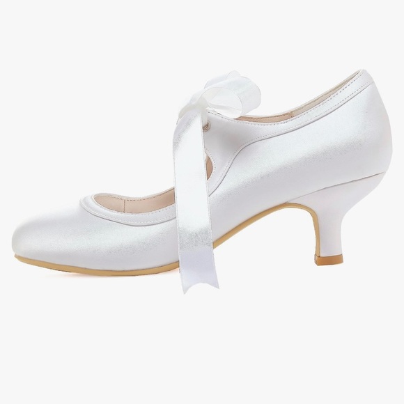 Elegantpark Shoes - ELEGANTPARK Lace Wedding Shoes Closed Toe Bridal Women Mary Jane Low Heels Pumps